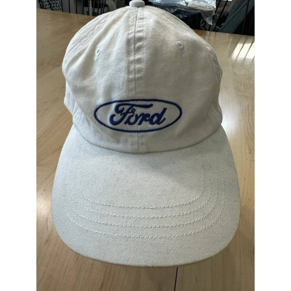 Ford Trucker Hat Cap White Blue Oval VTG Embroidered Adjustable
